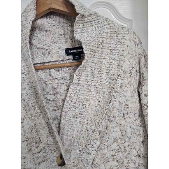 Lands' End Drifter Size 2X Oatmeal Heathered Cable Knit Cardigan Sweater - Picture 4 of 12